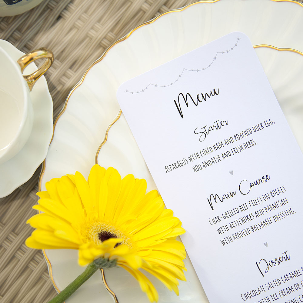 'Grey Heart Bunting' Slim Menu