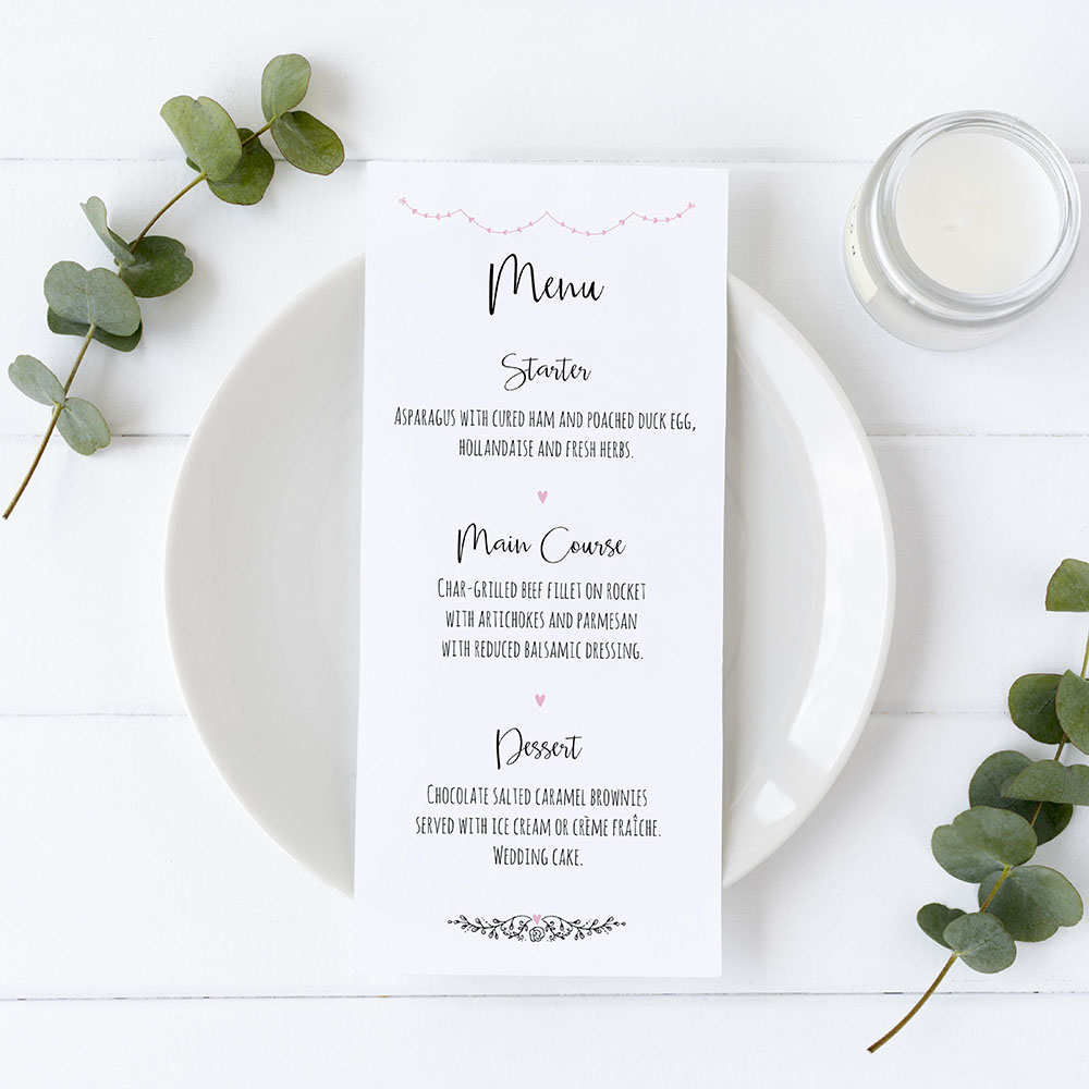 'Pink Heart Bunting' Slim Menu