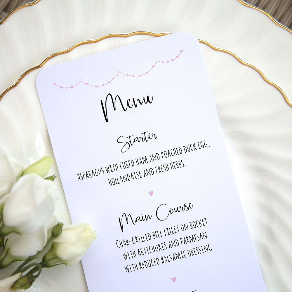 'Pink Heart Bunting' Slim Menu