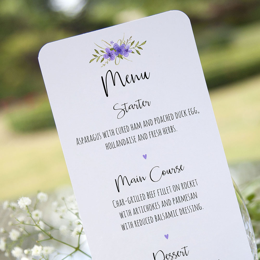 'Purple Multi Floral Watercolour' Slim Menu