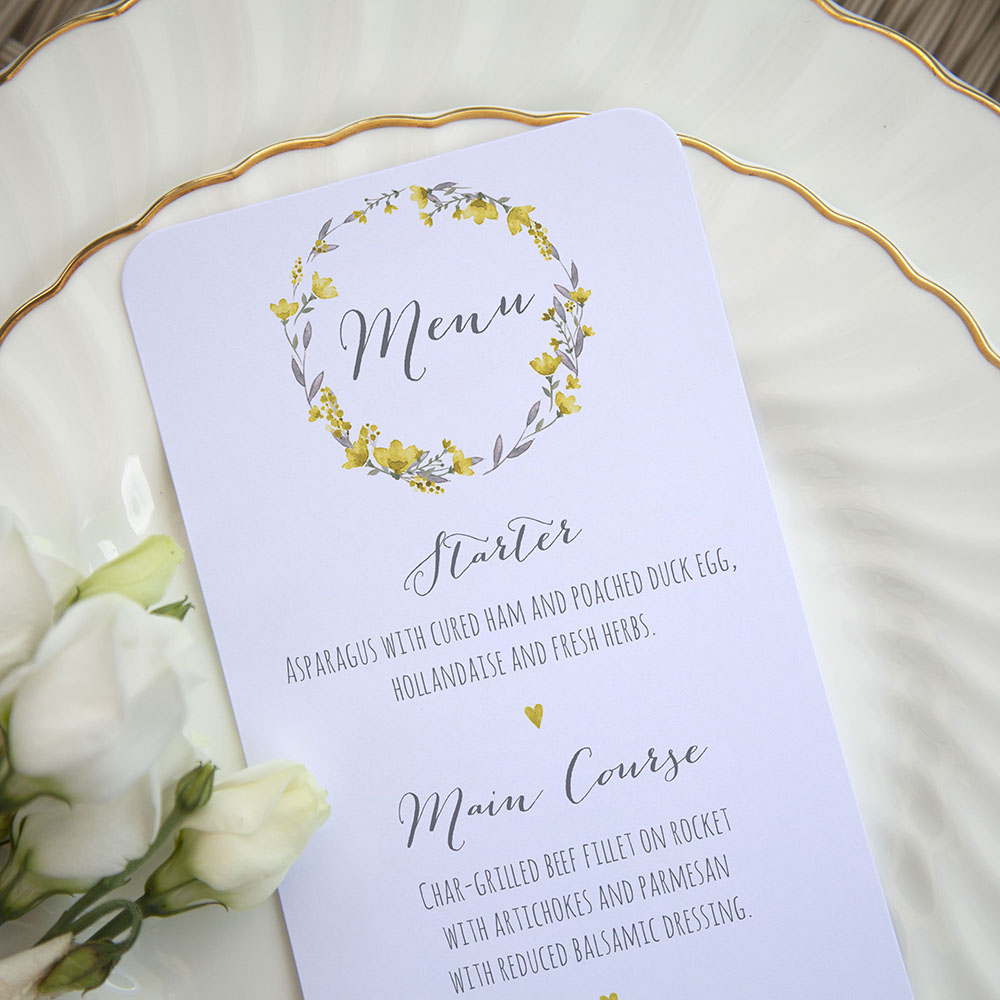 'Yellow Floral Watercolour' Slim Menu