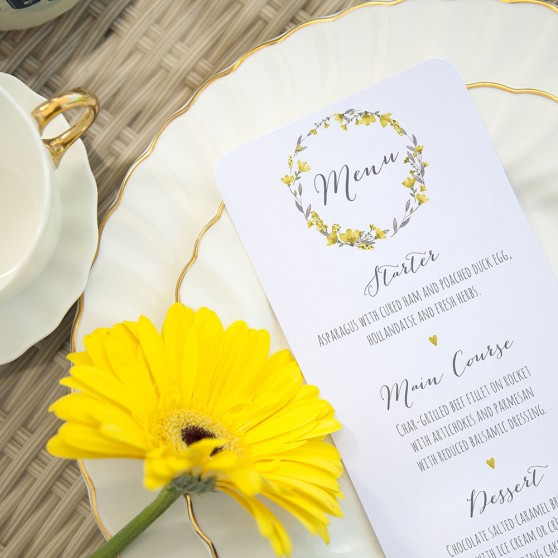 'Yellow Floral Watercolour' Slim Menu