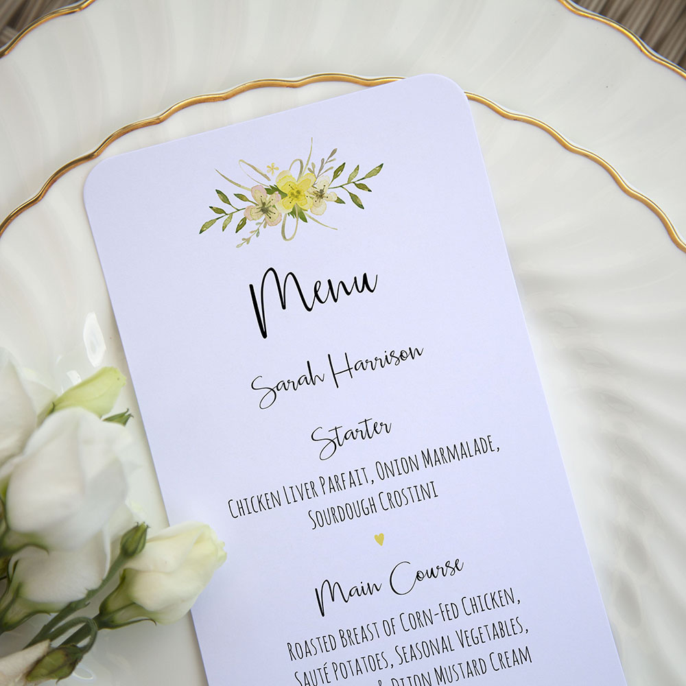 'Yellow Multi Floral Watercolour' Slim Menu