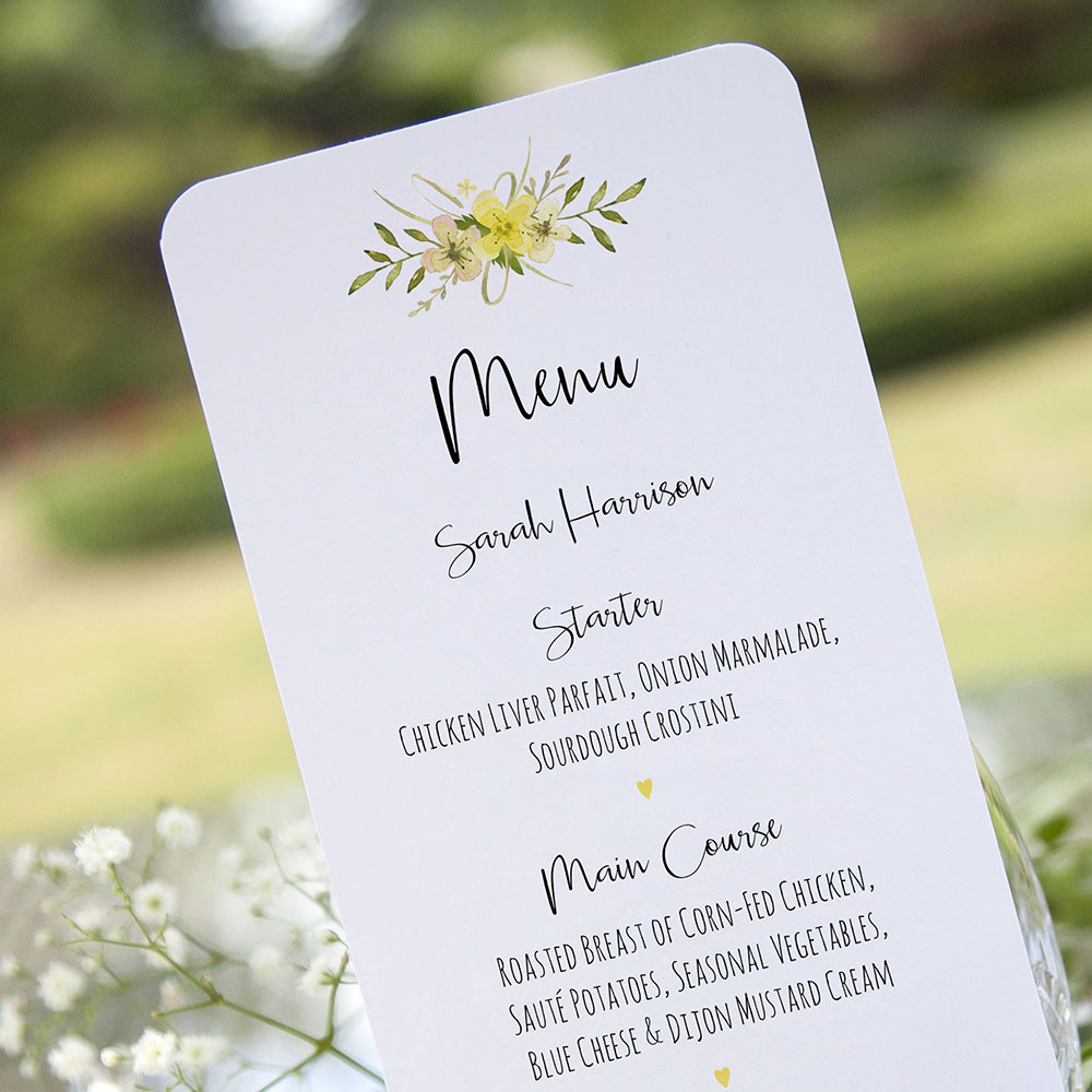 'Yellow Multi Floral Watercolour' Slim Menu