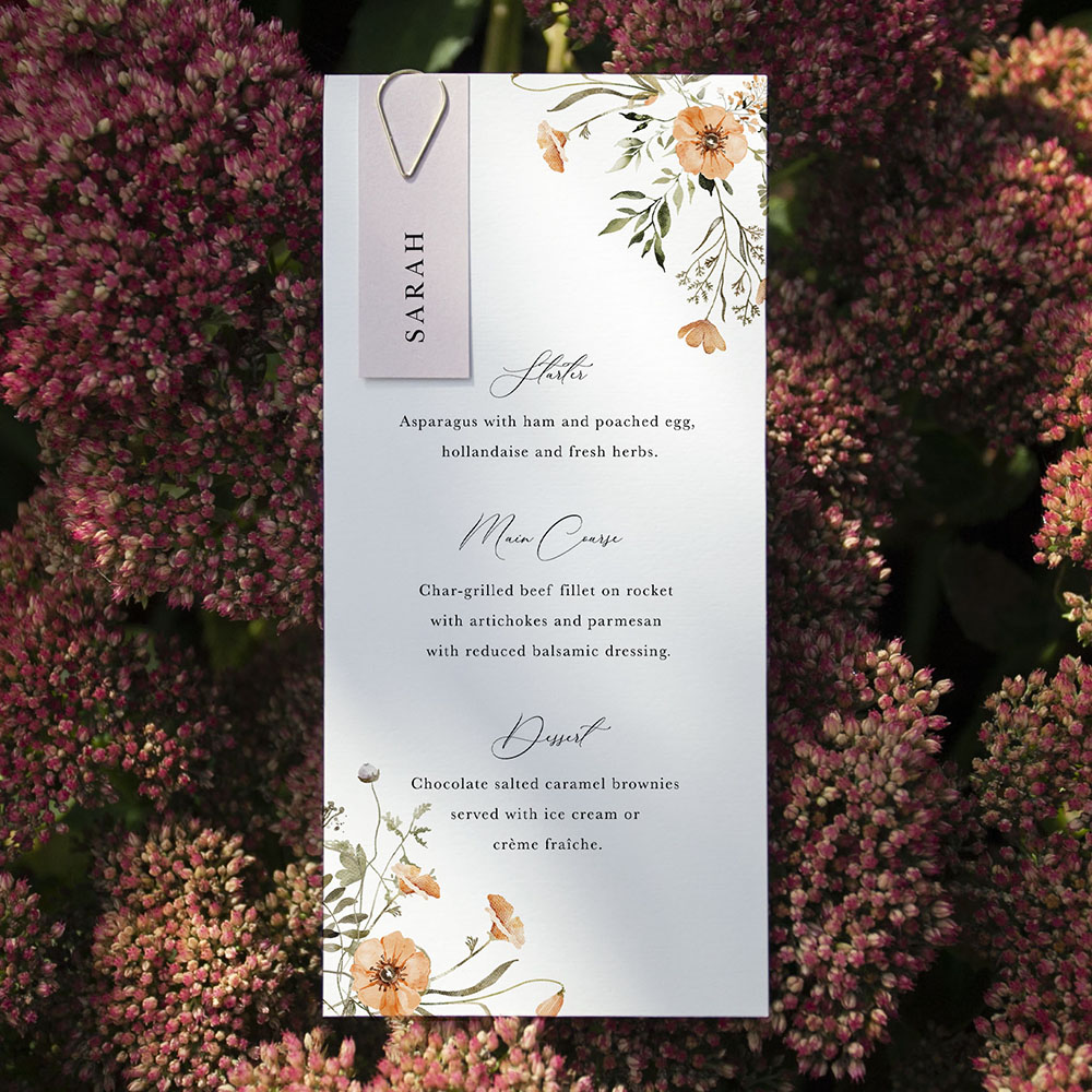 'Autumn Floral' Tag Wedding Menu - Slim