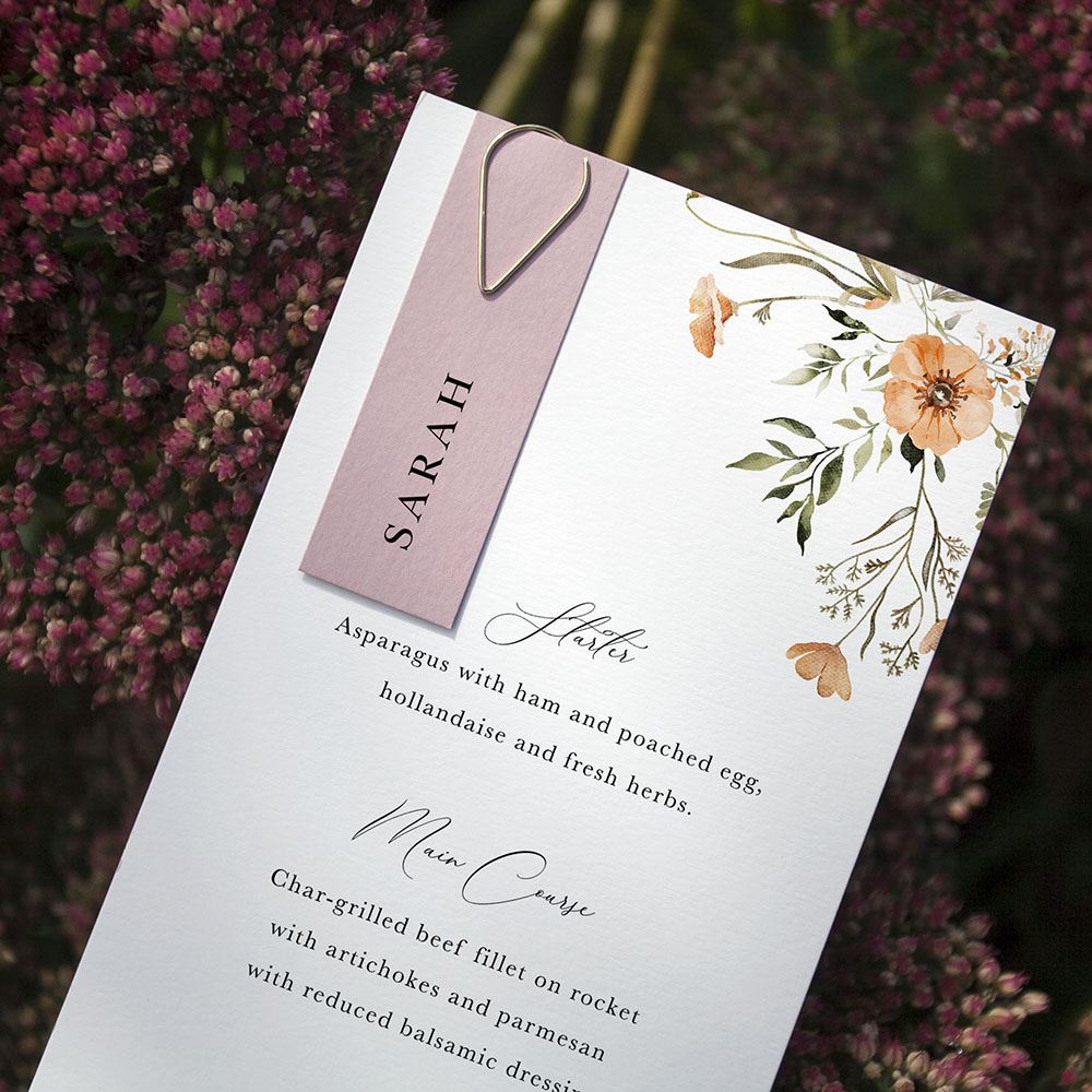 'Autumn Floral' Tag Wedding Menu - Slim