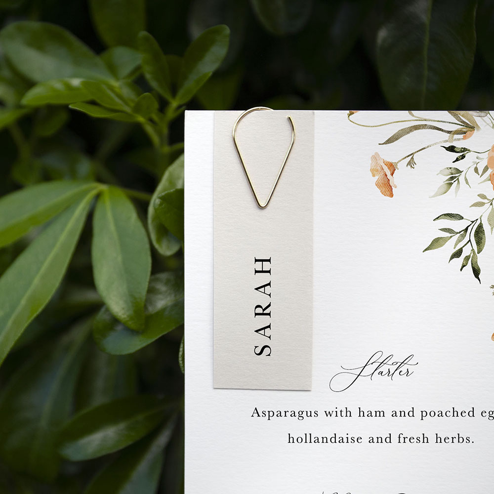 'Autumn Floral' Tag Wedding Menu - Slim