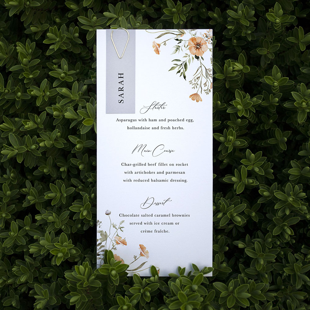 'Autumn Floral' Tag Wedding Menu - Slim