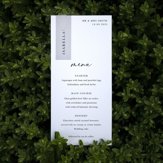 'Calligraphy 3' Tag Wedding Menu - Slim