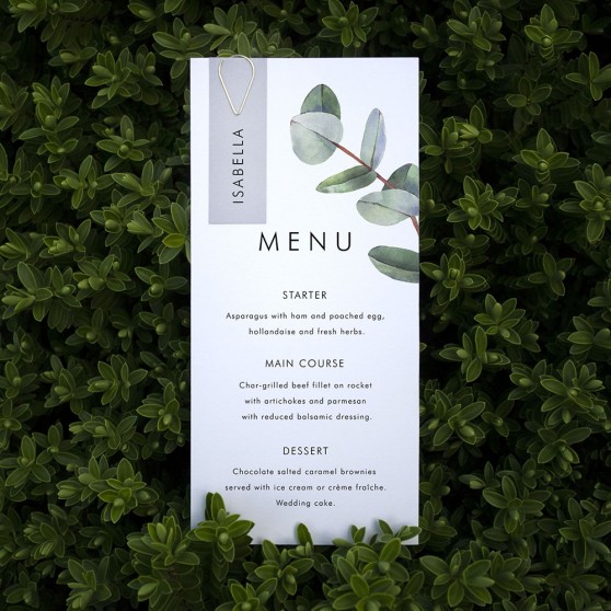 'Campagna Eucalyptus CP02' Tag Wedding Menu - Slim