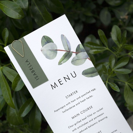 'Campagna Eucalyptus CP02' Tag Wedding Menu - Slim