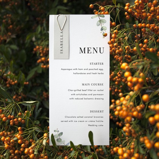 'Campagna Eucalyptus CP03' Tag Wedding Menu - Slim