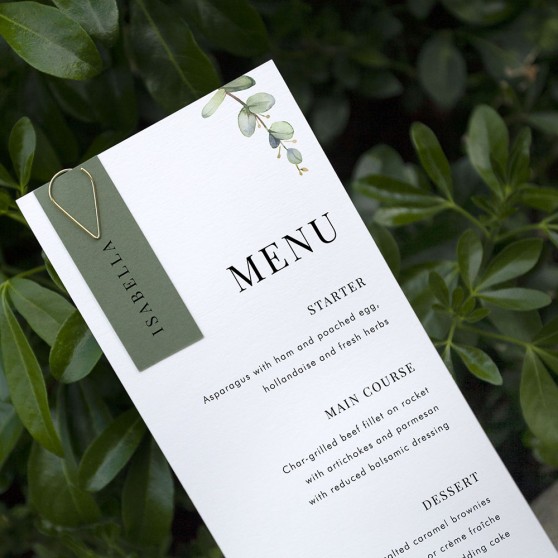 'Campagna Eucalyptus CP03' Tag Wedding Menu - Slim