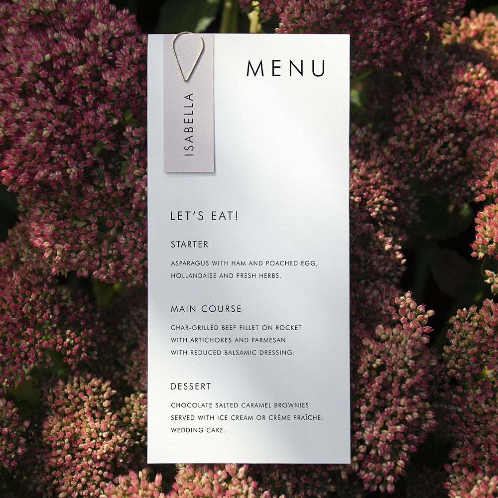 'Classic 1' Tag Wedding Menu - Slim
