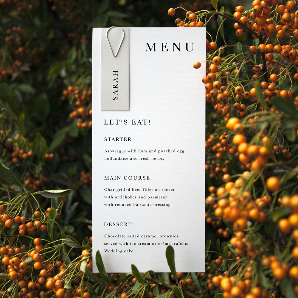 'Classic 2' Tag Wedding Menu - Slim