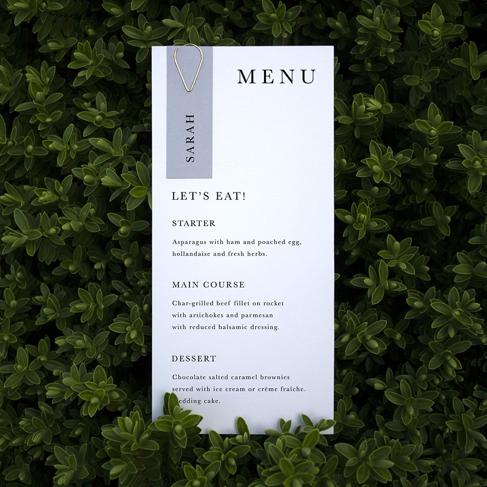 'Classic 2' Tag Wedding Menu - Slim