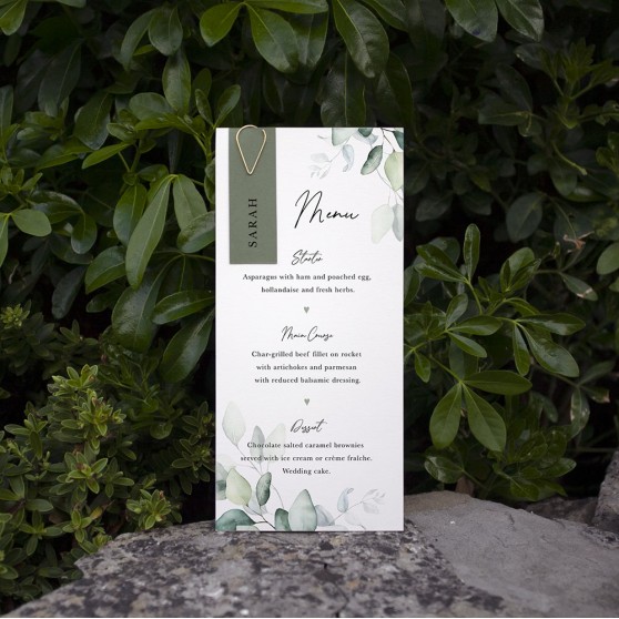 'Dreamy Eucalyptus' Tag Wedding Menu - Slim