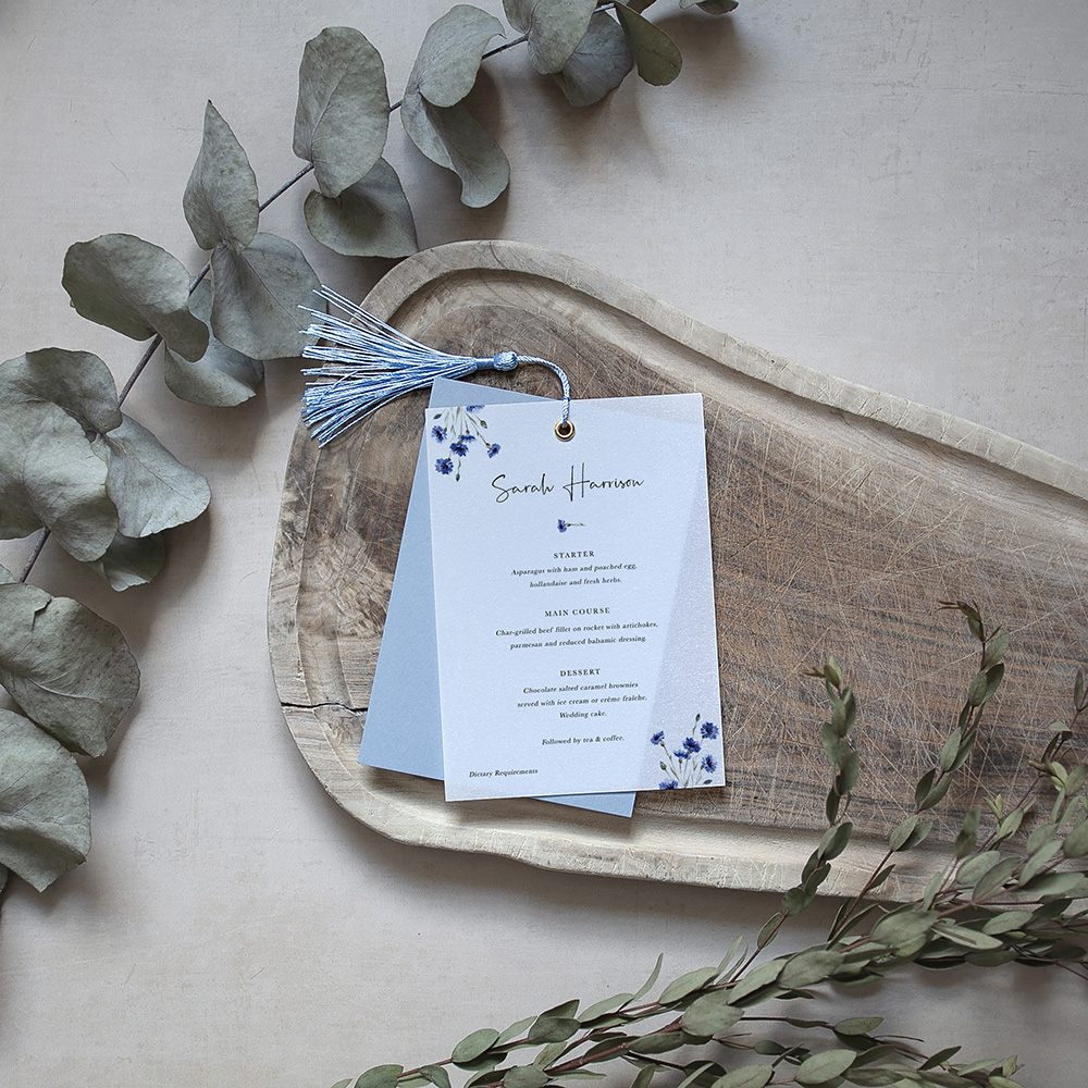 'Cornflower Blue' Layered Vellum Menu