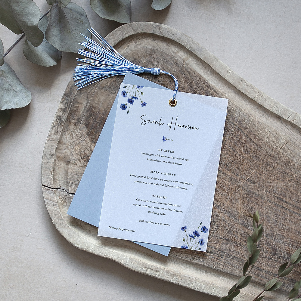 'Cornflower Blue' Layered Vellum Menu