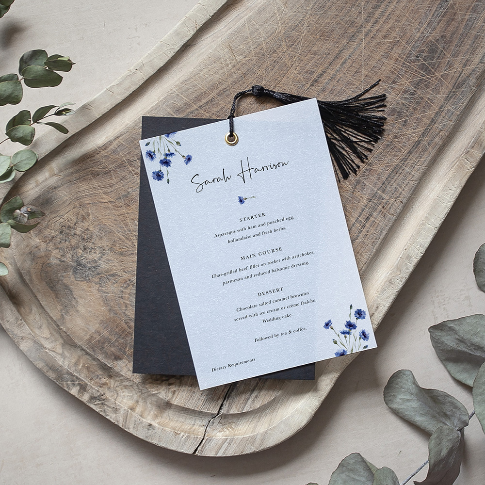 'Cornflower Blue' Layered Vellum Menu
