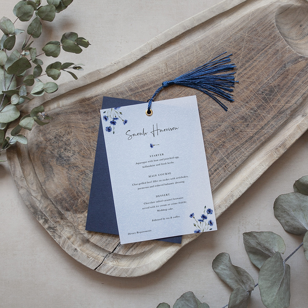 'Cornflower Blue' Layered Vellum Menu