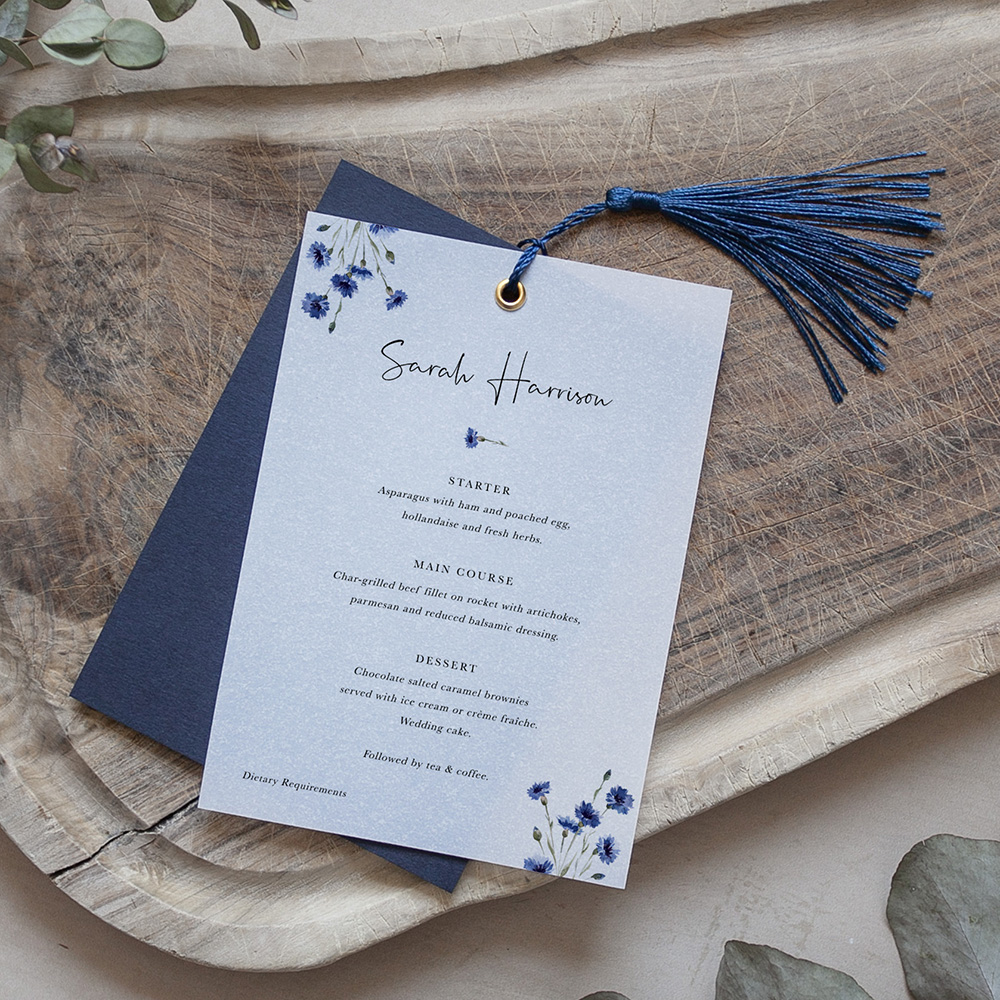 'Cornflower Blue' Layered Vellum Menu