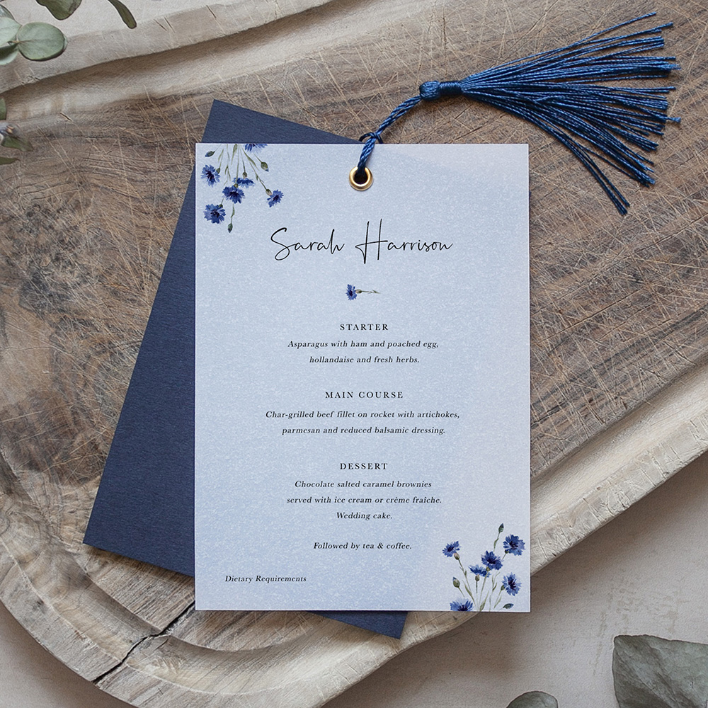 'Cornflower Blue' Layered Vellum Menu