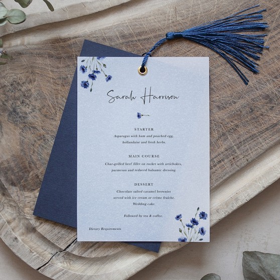 'Cornflower Blue' Layered Vellum Menu