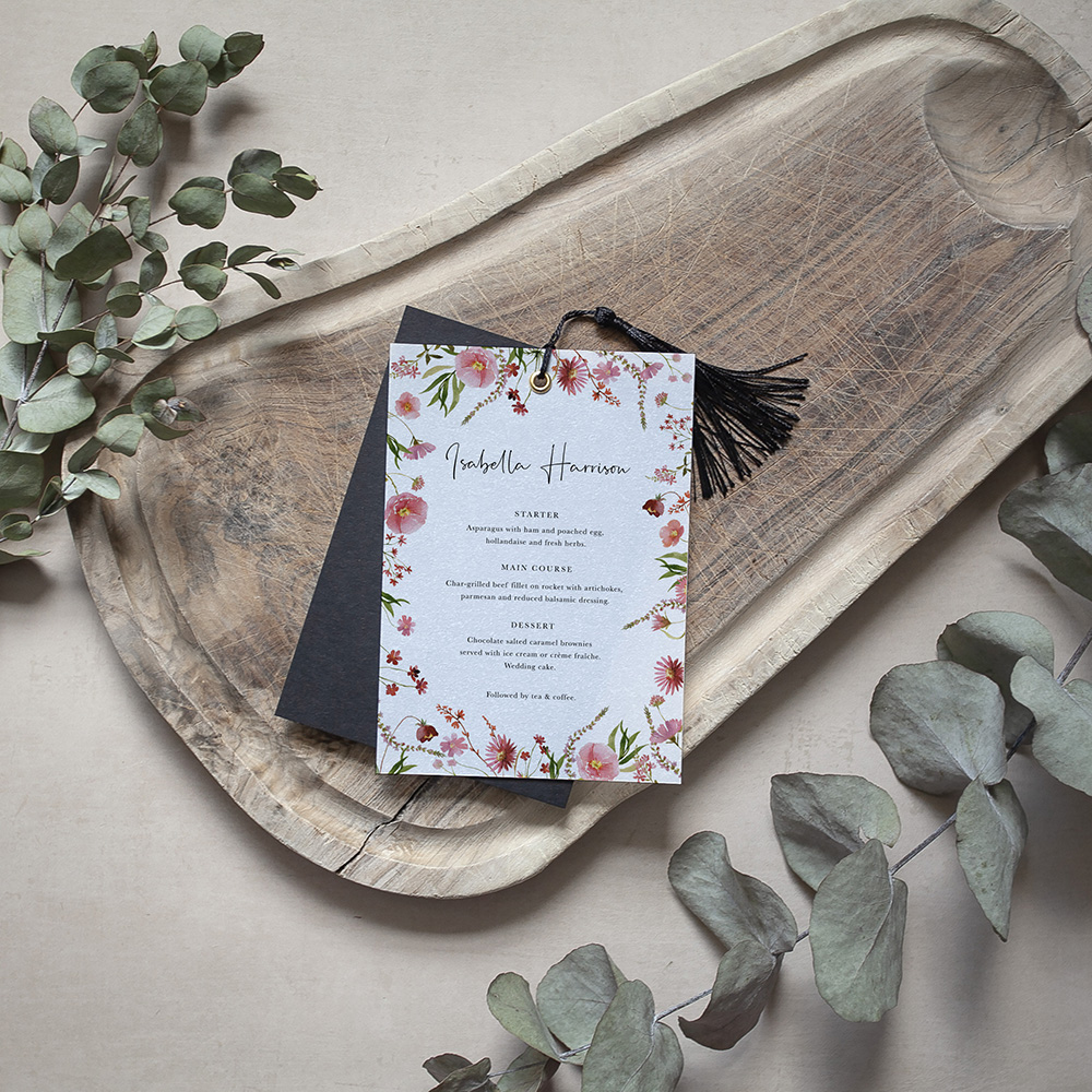 'Pink Garden of Paradise' Layered Vellum Menu