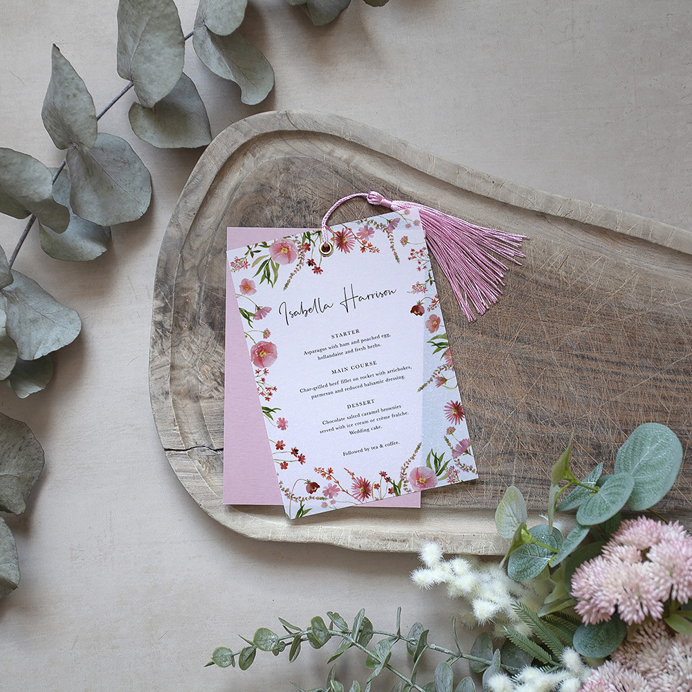 'Pink Garden of Paradise' Layered Vellum Menu