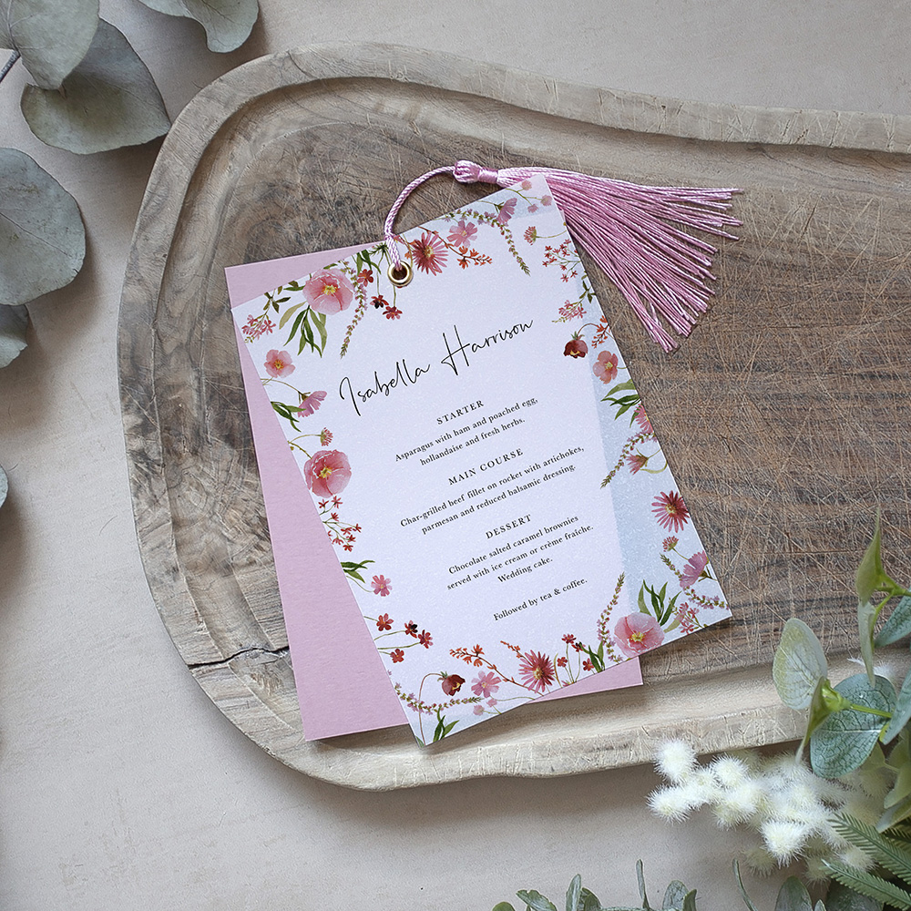 'Pink Garden of Paradise' Layered Vellum Menu