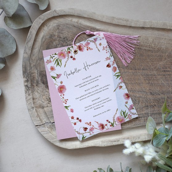 'Pink Garden of Paradise' Layered Vellum Menu