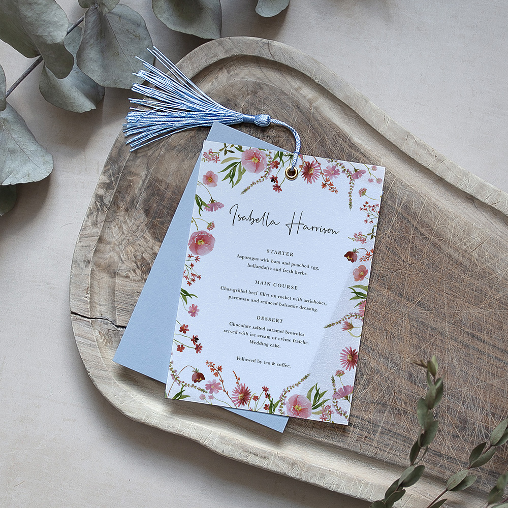 'Pink Garden of Paradise' Layered Vellum Menu