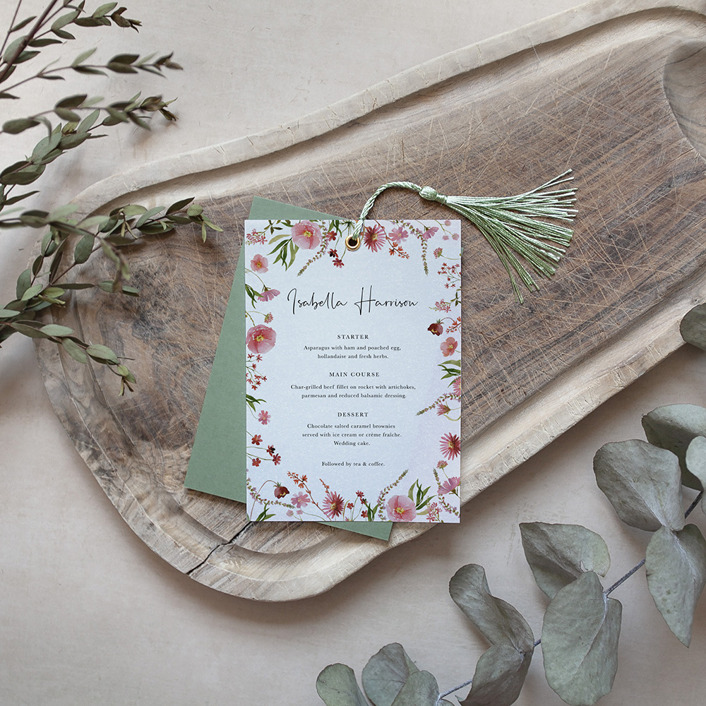 'Pink Garden of Paradise' Layered Vellum Menu