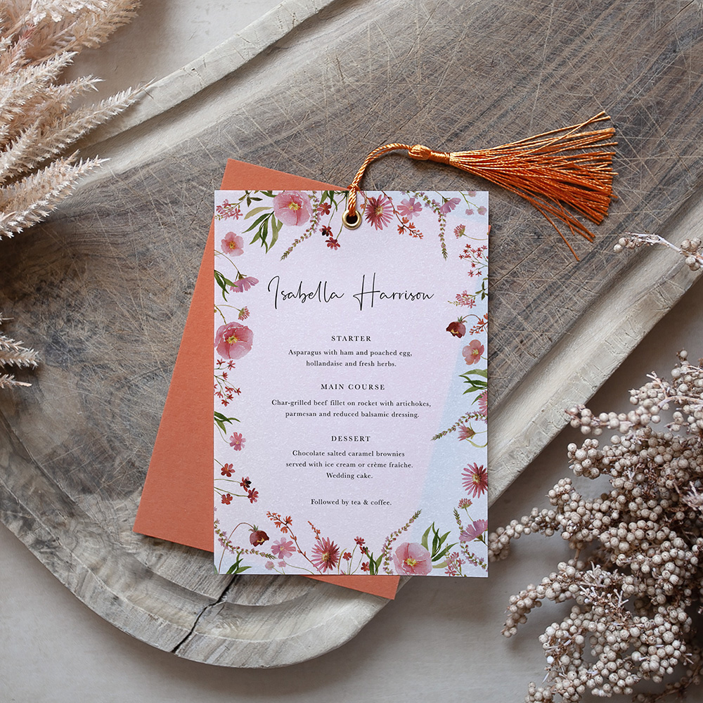'Pink Garden of Paradise' Layered Vellum Menu