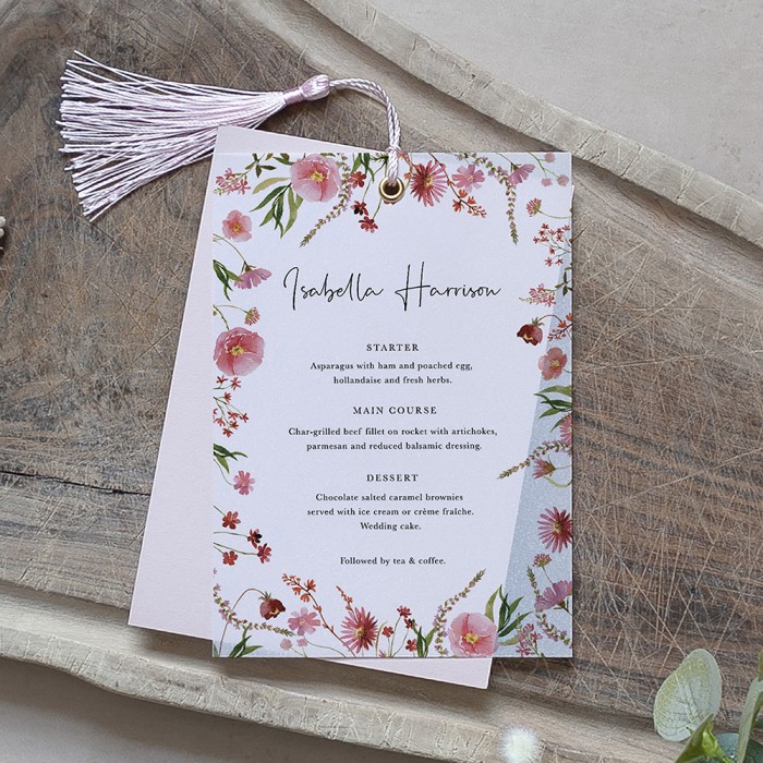 'Pink Garden of Paradise' Layered Vellum Menu