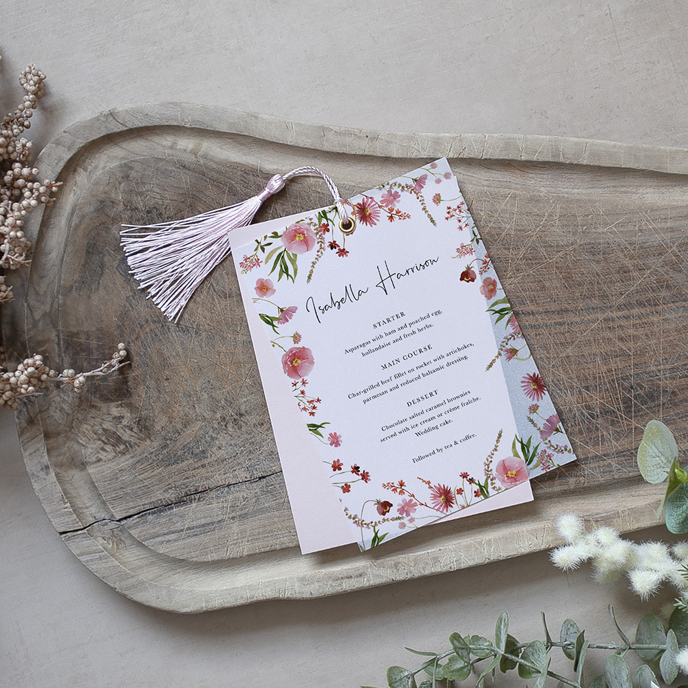 'Pink Garden of Paradise' Layered Vellum Menu