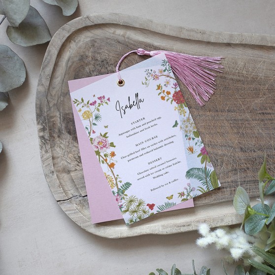 'Vintage Blooms VB10' Layered Vellum Menu