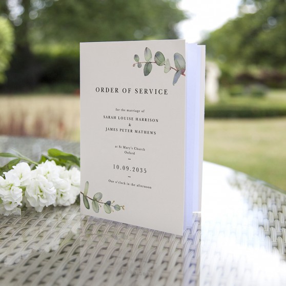 'Campagna Eucalyptus CA11' Folded Order of Service Sample