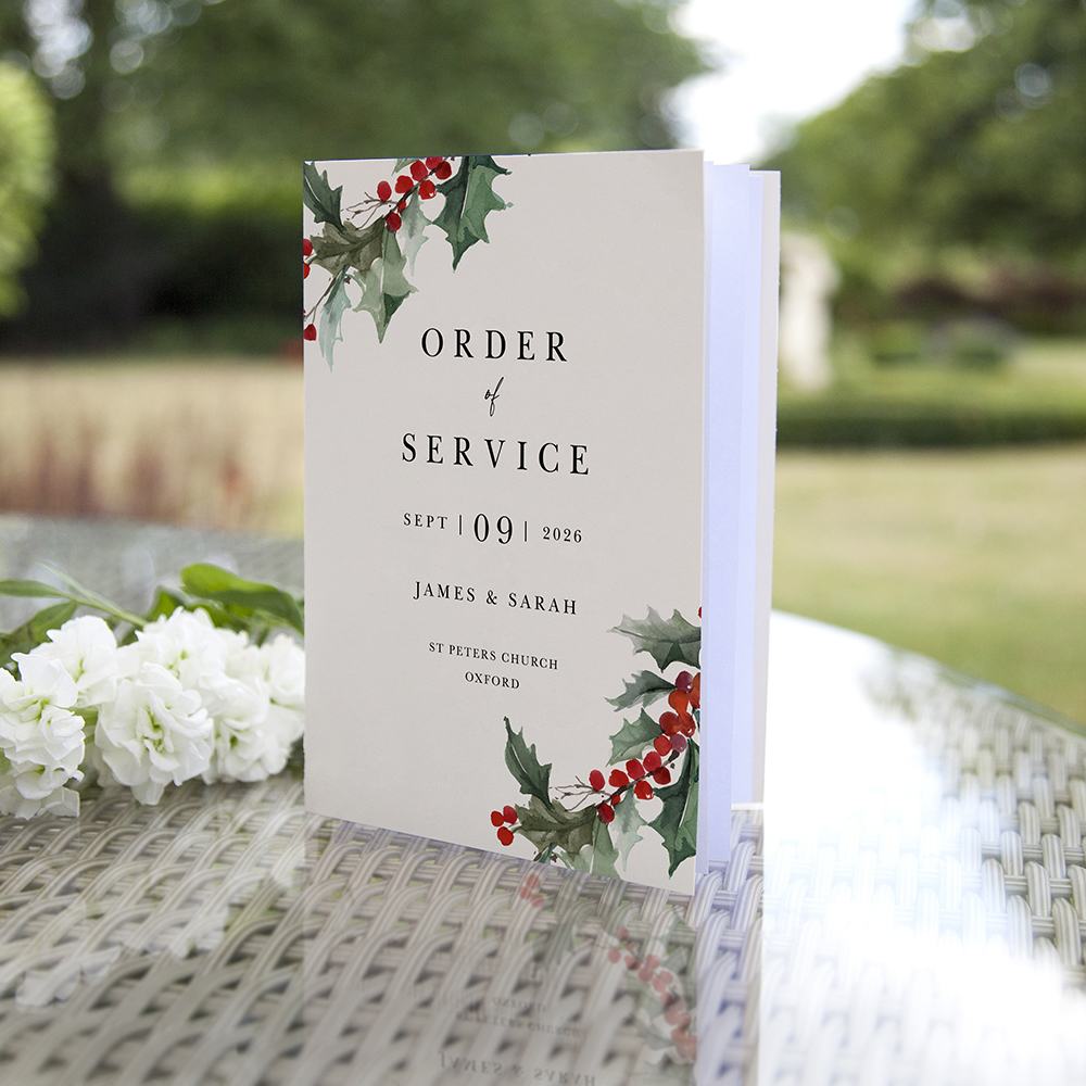 'Christmas Holly' Folded Order of Service
