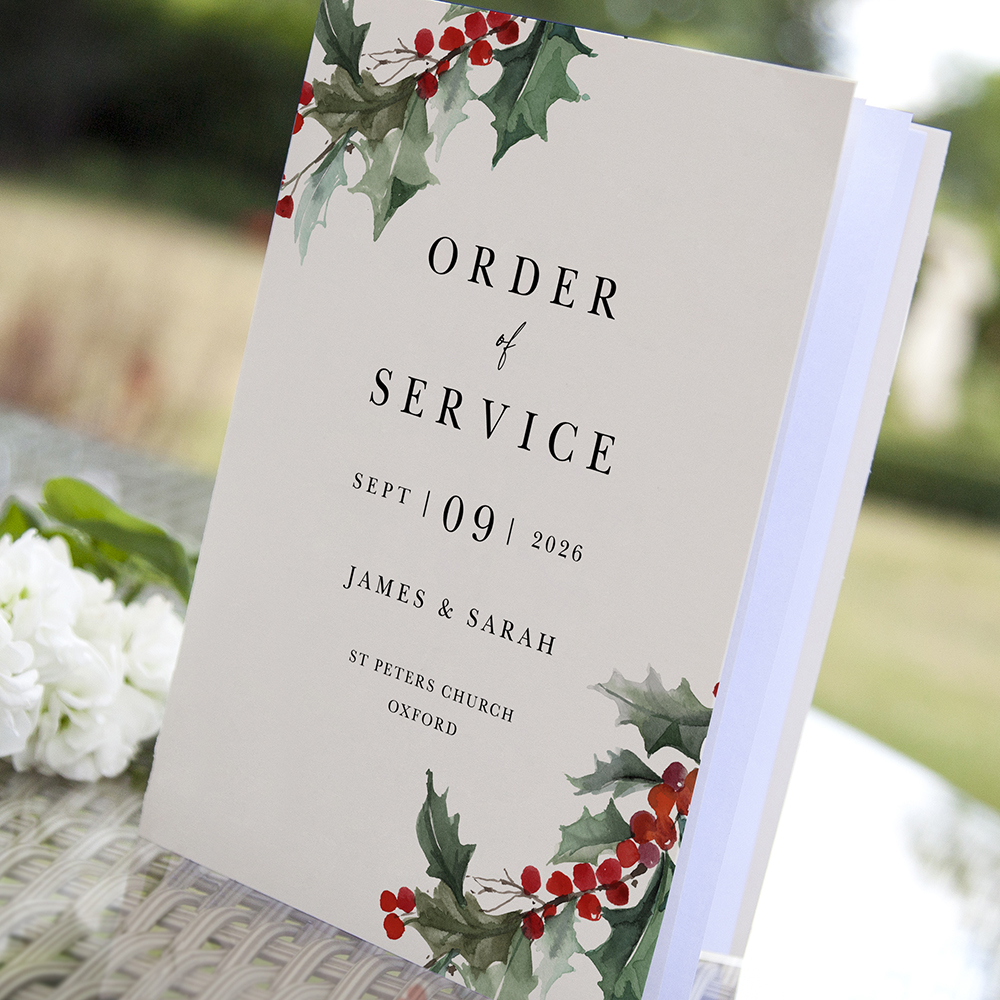 'Christmas Holly' Folded Order of Service