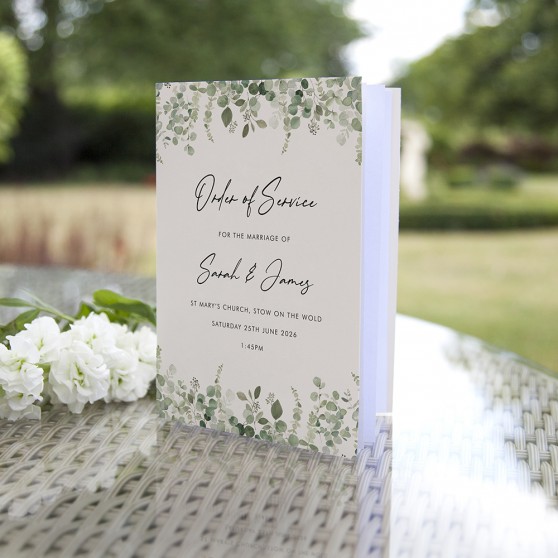 'Classic Eucalyptus CE14' Folded Order of Service Sample