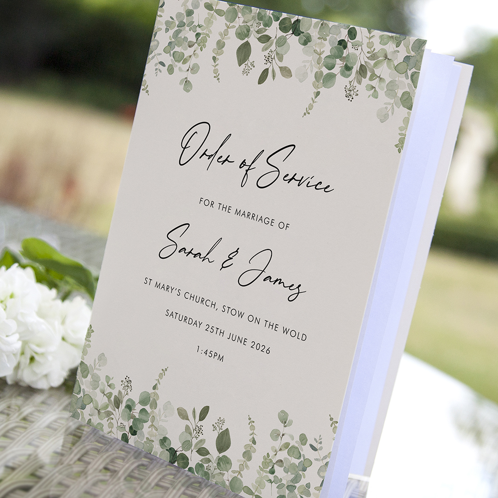 'Classic Eucalyptus CE14' Folded Order of Service Sample