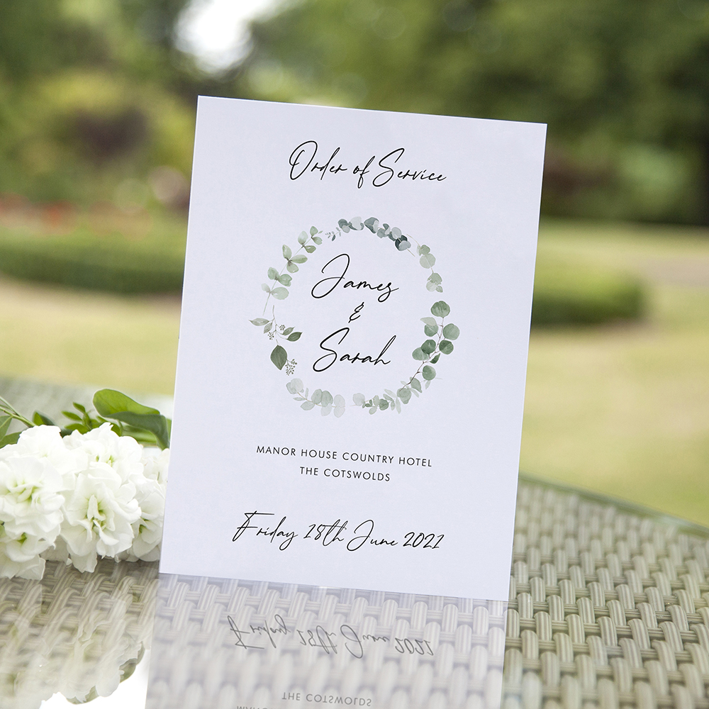 'Classic Eucalyptus CE15' Folded Order of Service Sample