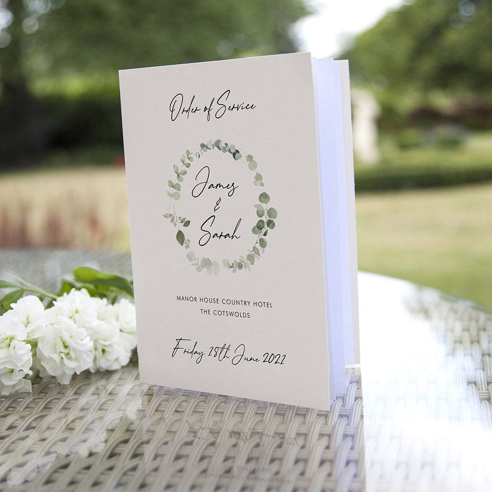 'Classic Eucalyptus CE15' Folded Order of Service Sample