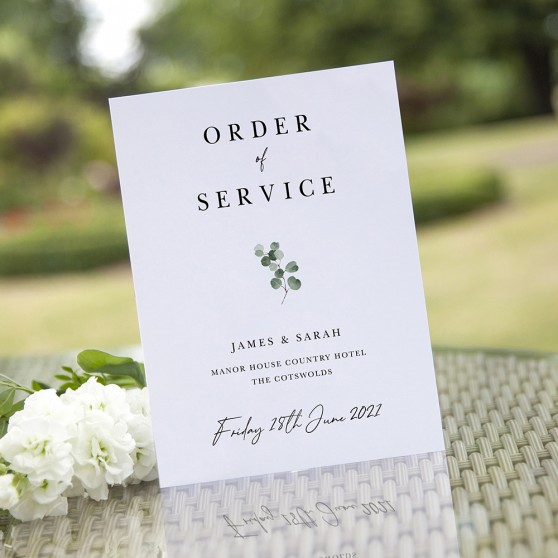 'Classic Eucalyptus CE20' Folded Order of Service