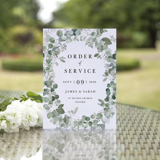 'Classic Eucalyptus CE21' Folded Order of Service Sample