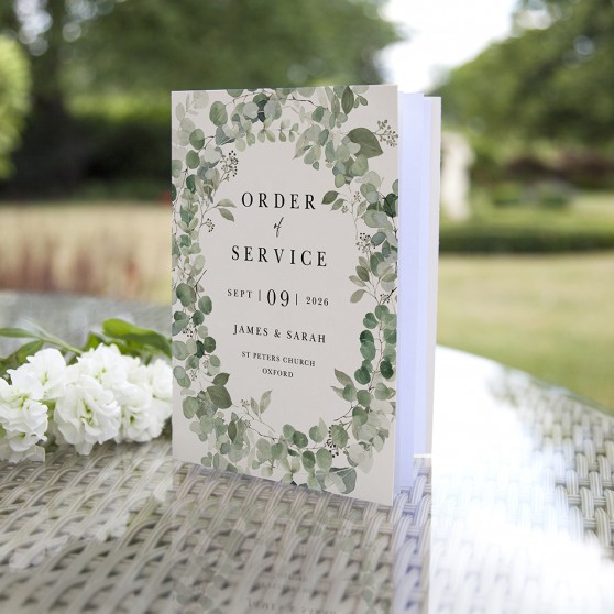 'Classic Eucalyptus CE21' Folded Order of Service Sample