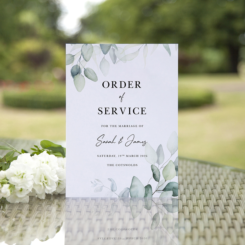 'Dreamy Eucalyptus' Folded Order of Service Sample