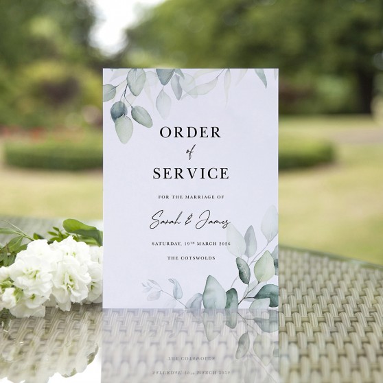 'Dreamy Eucalyptus' Folded Order of Service Sample